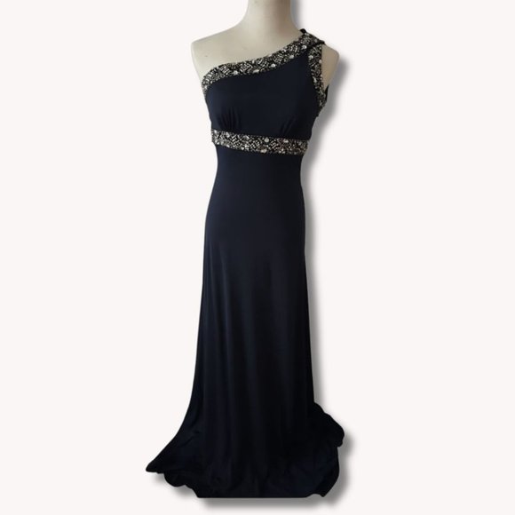 Formal gown | Navy blue | one shoulder | beaded straps - Picture 2 of 8
